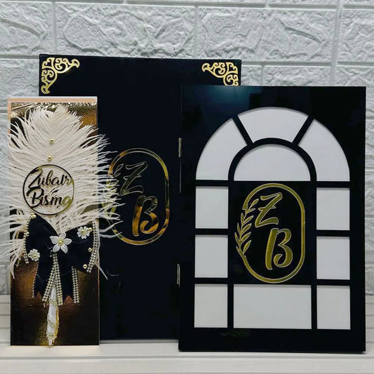 Acrylic Nikkah light booklet with Elegant Pen & Luxury Box – Personalized Wedding Gift Set - Armaan Collection