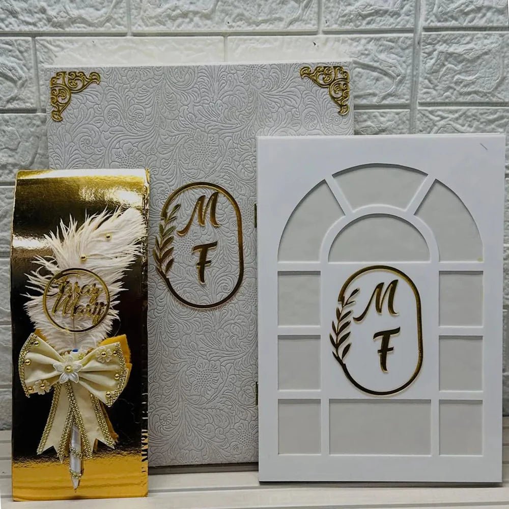Acrylic Nikkah light booklet with Elegant Pen & Luxury Box – Personalized Wedding Gift Set - Armaan Collection