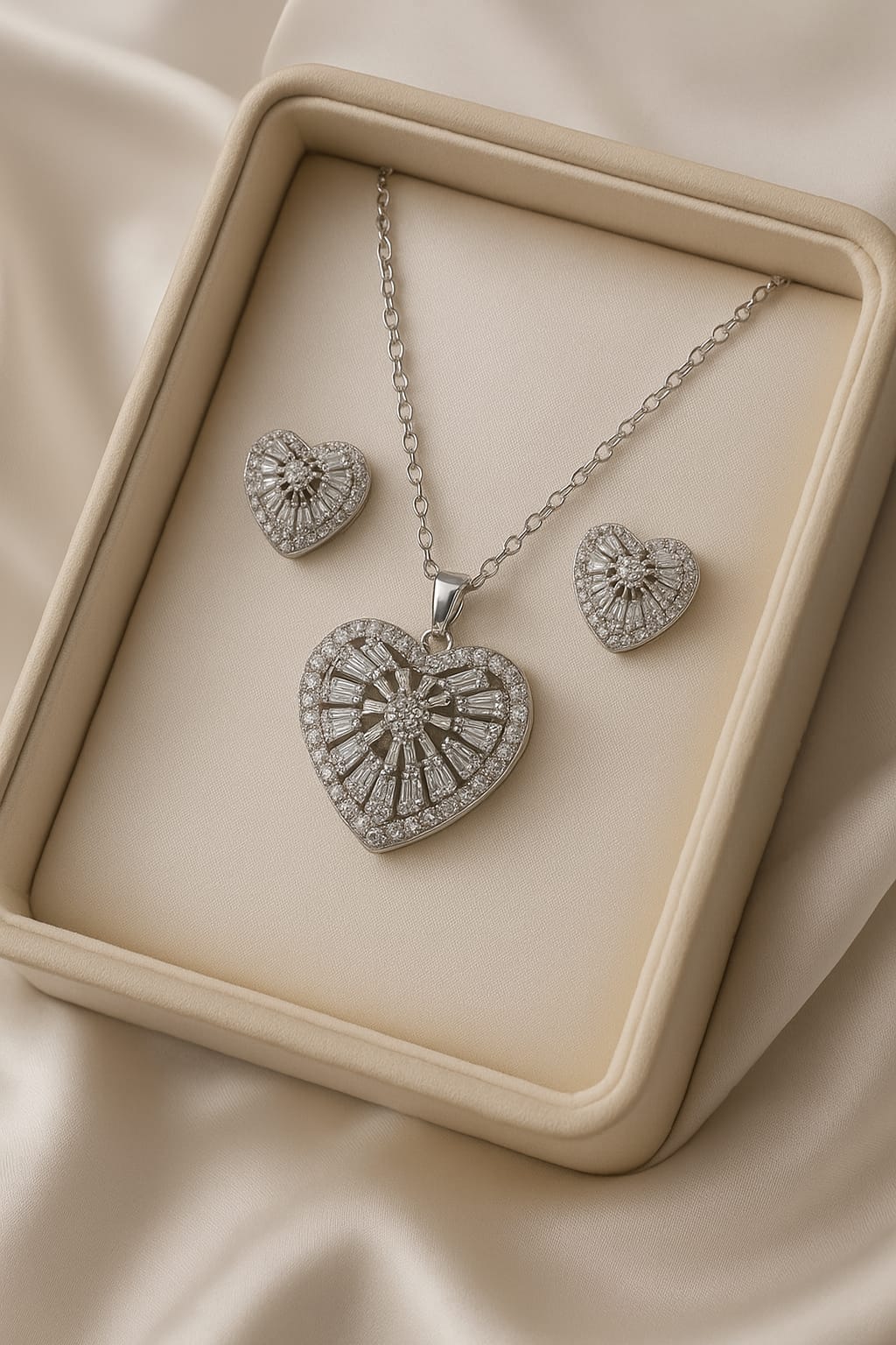 Zircon Locket Set - (Silver) - Armaan Collection