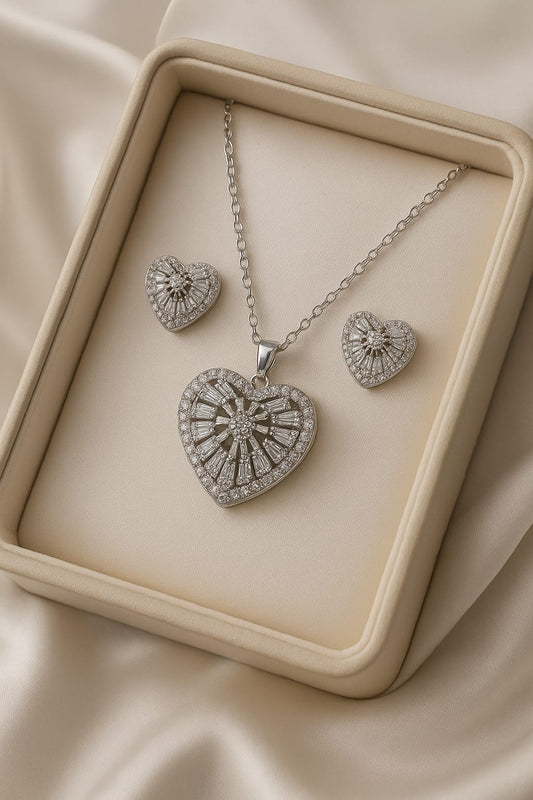 Zircon Locket Set - (Silver) - Armaan Collection