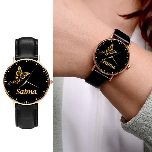 Customized Name Black Strap Watch For Ladies - Armaan Collection